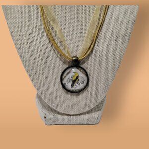 Yellow Bird Pendant Necklace With Gold Ribbon & Cord